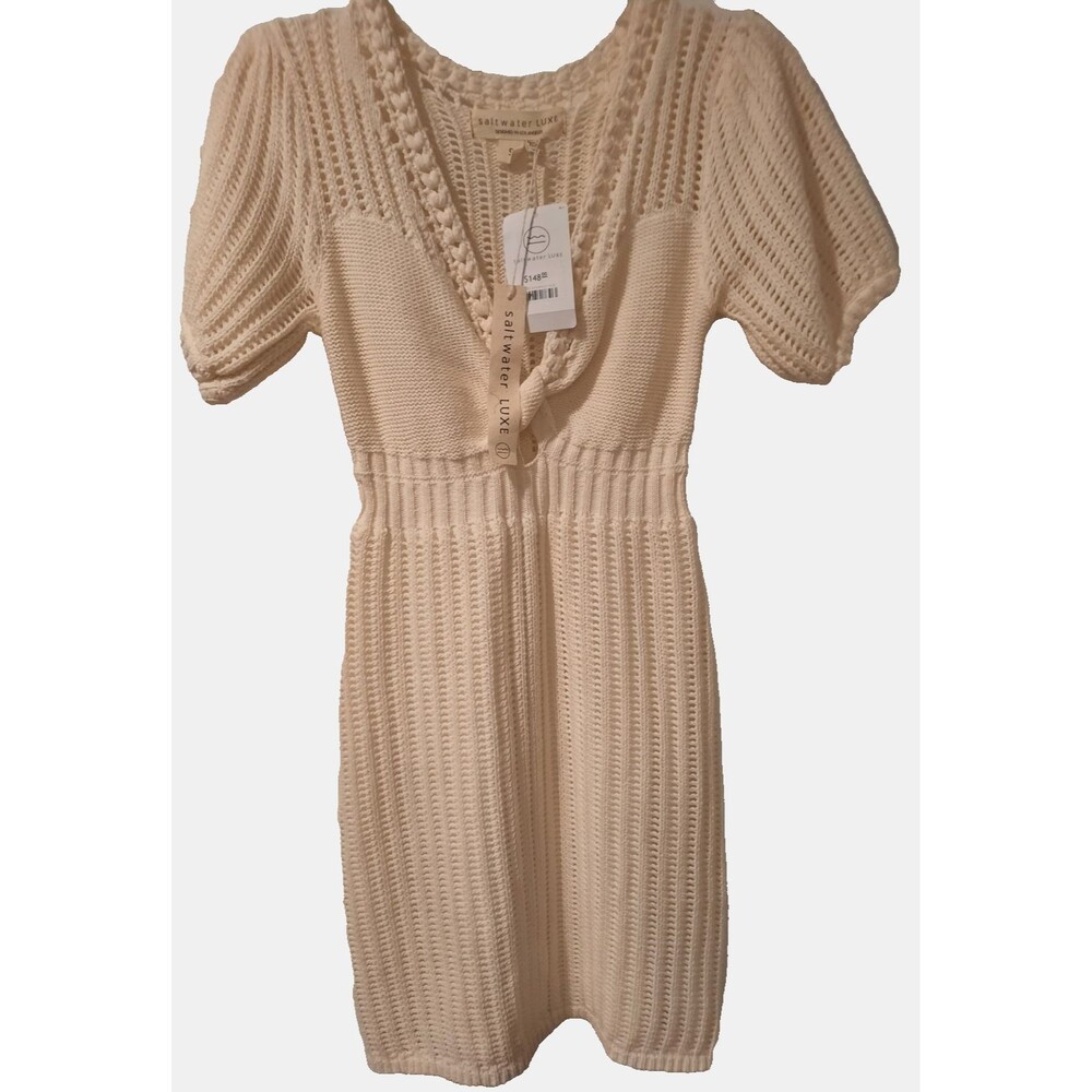 NWT Saltwater Luxe Crochet Sweater Dress Ivory Cream Boho Resort Festival Small